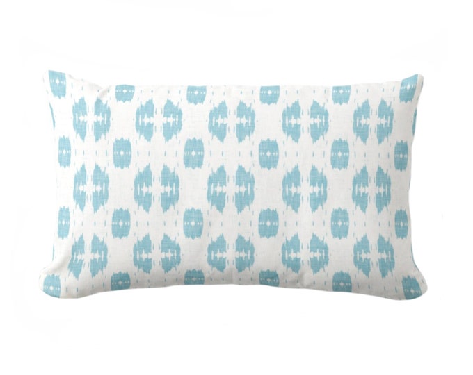 OUTDOOR Indies Print Throw Pillow or Cover, Turquoise/White 14 x 20" Lumbar Pillows/Covers Bright Ikat/Geometric/Dots/Diamond Pattern/Design