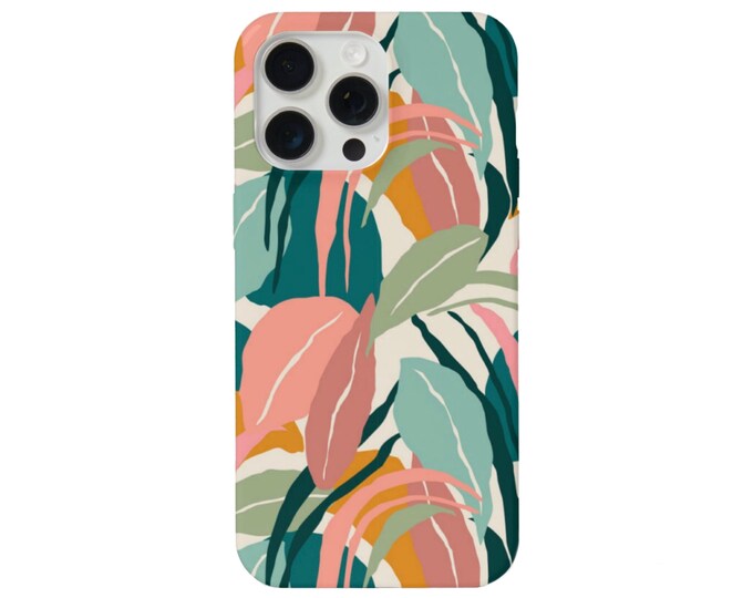 Tropical Botanical iPhone 15, 14, 13, 12, 11 Pro/Max/P/Plus MAGSAFE, Snap Case, Tough Protective Cover, Jade/Pink/Adobe/Aqua Foliage Print