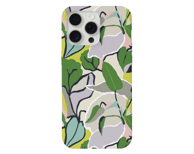 Modern Botanical iPhone 15, 14, 13, 12, 11 Pro/Max/P/Plus MAGSAFE, Snap Case, Tough Protective Cover, Green/Olive/Pink/Gray Foliage Print