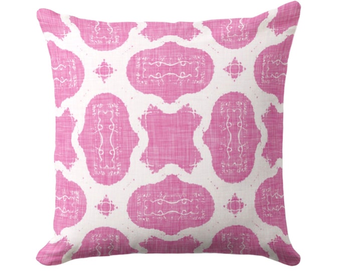 Inez Print Throw Pillow or Cover Bright Pink/White 18, 22 or 26" Sq Pillows/Covers, Fuchsia Medallion/Organic/Abstract/Ikat Pattern/Design