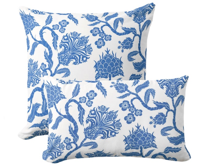 Bright Blue Botanical Square or Lumbar Throw Pillow/Cover, 18, 22, 12x20" Blue/White Toile/Nature/Floral Print/Pattern Pillows/Covers