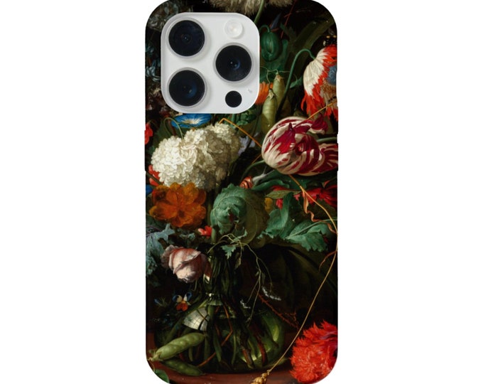 Dutch Floral iPhone 15, 14, 13, 12, 11, X Pro/Max/Mini/P/Plus MAGSAFE, Snap Case or Tough Protective Cover, Black/Colorful Flower/Flowers