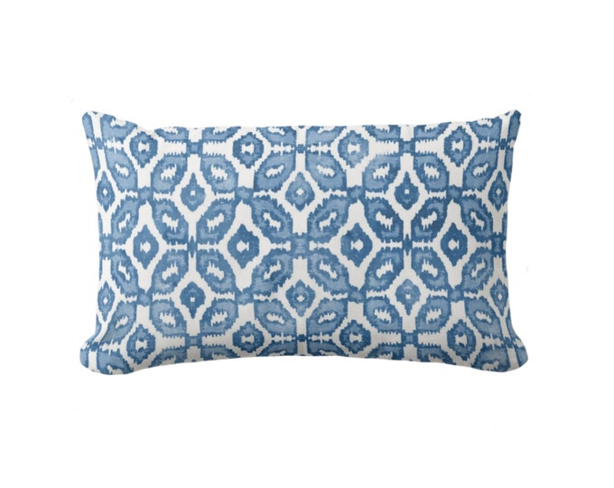 Indigo Ikat Print Throw Pillow or Cover 12 x 20" Lumbar Pillows/Covers, Blue & White Geometric/Diamonds/Dots/Diamond/Trellis/Geo Pattern