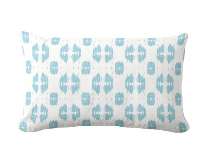 Indies Print Throw Pillow or Cover, 12 x 20" Lumbar Pillows or Covers, Turquoise/White Pattern, Bright Ikat/Geometric/Dot/Diamond Pattern