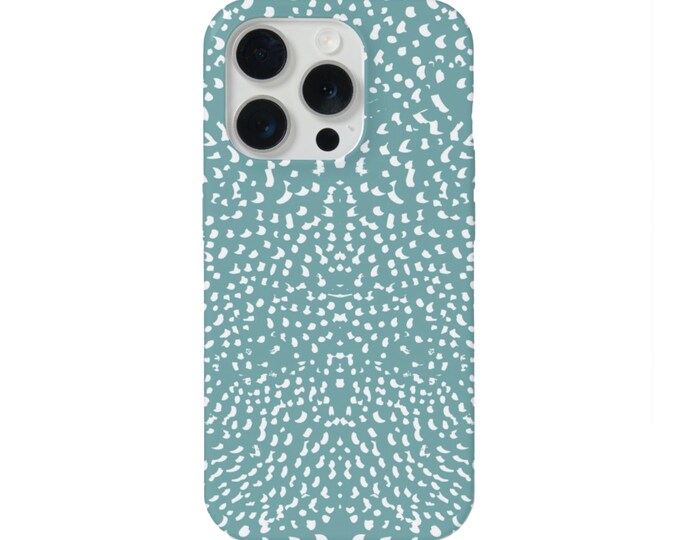 Mirrored Spots iPhone 15, 14, 13, 12, 11 P/Pro/Plus/Max MAGSAFE, Snap Case or TOUGH Protective Cover Lagoon Blue/Green Animal/Spotted/Dots