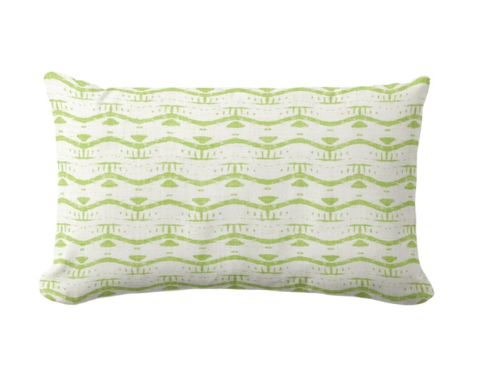 Inez Stripe Throw Pillow or Cover, 12 x 20" Lumbar Pillows or Covers, Bright Green/White, Lime Ikat/Chevron/Dots/Geometric Print/Pattern