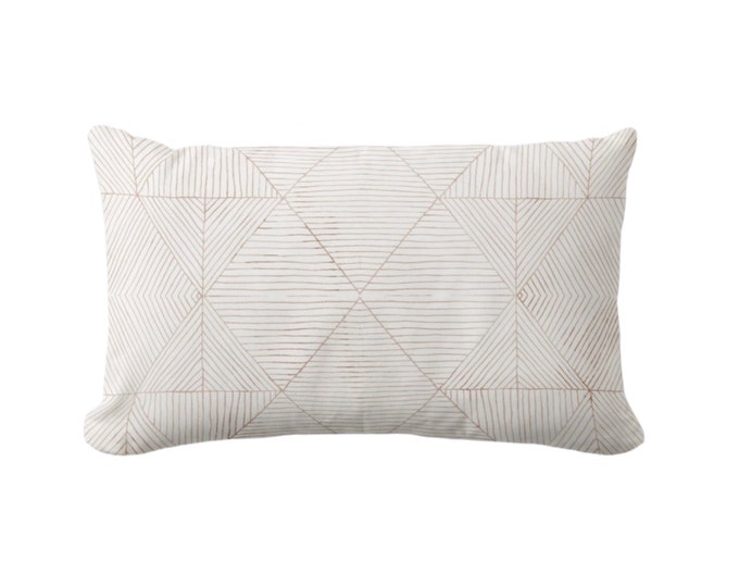 OUTDOOR Fine Line Geo Print Throw Pillow or Cover 14 x 20" Lumbar Pillows/Covers, Beige/White Minimal/Geometric/Geo/Lines Modern Pattern