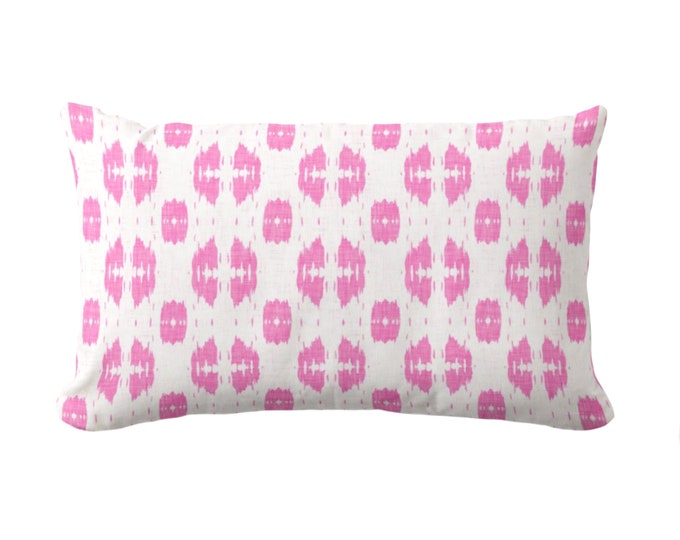 OUTDOOR Indies Print Throw Pillow or Cover, Bright Pink/White 14 x 20" Lumbar Pillows/Covers Fuchsia Ikat/Geometric/Dots/Diamond Pattern