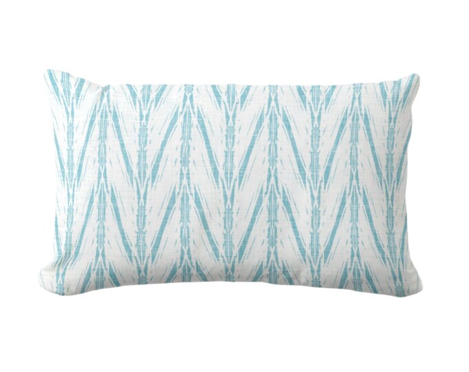 Indies Stripe Throw Pillow or Cover, 12 x 20" Lumbar Pillows/Covers, Turquoise/White Print, Bright Blue/Green Ikat/Geometric/Chevron Pattern