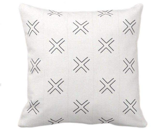 Mud Cloth Printed Throw Pillow Cover, X Off-White & Black 18 or 22" Sq Pillows/Covers, Mudcloth/Boho/Tribal/Geometric/Geo Print