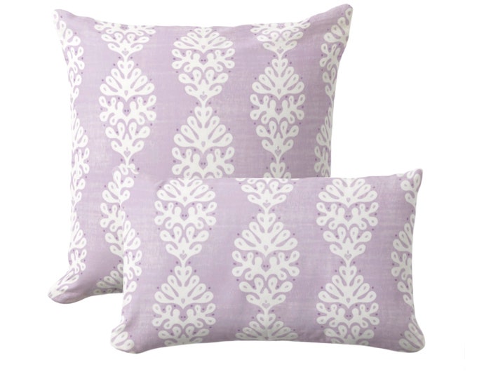 Ada Throw Pillow, Faint Purple & White Square, Lumbar Pillows or Covers Light Floral/Block Print/Blockprint/Coastal/Medallion Pattern/Design