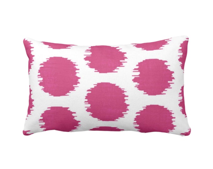 OUTDOOR Ikat Dot Throw Pillow or Cover, Magenta/White 14 x 20" Lumbar Pillows or Covers, Dots/Spots/Spot/Circles/Polka/Dotted Print/Pattern