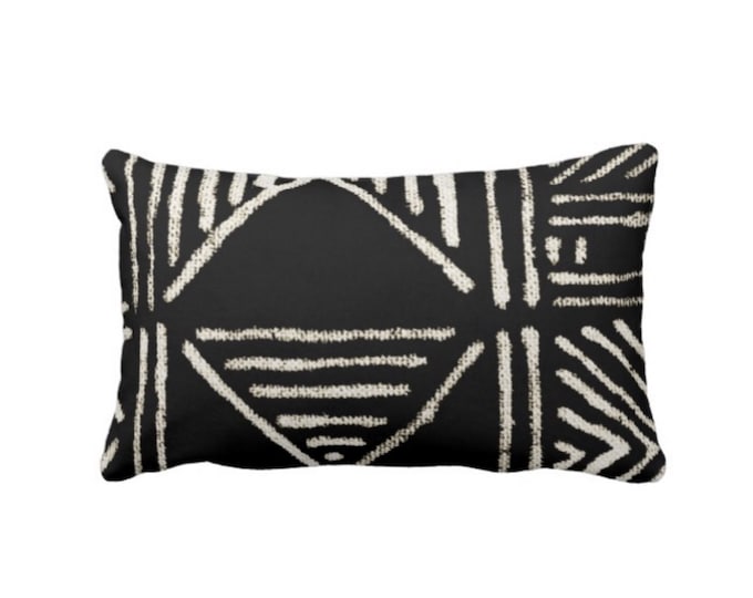 OUTDOOR Mud Cloth Printed Throw Pillow or Cover, Black/Off-White 14 x 20" Lumbar Pillows/Covers, Mudcloth/Boho/Tribal/Geometric/Geo