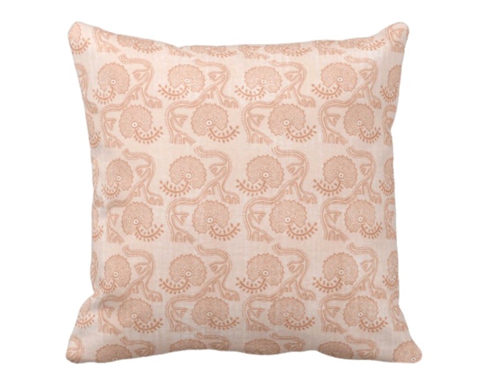 Block Print Floral Throw Pillow or Cover, Dusty Coral 16, 18, 20, 22, 26" Sq Pillows/Covers, Earthy Orange Flower/Batik/Geo/Boho Pattern