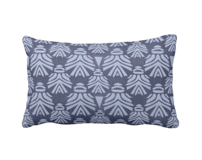 OUTDOOR Block Print African Mask Throw Pillow or Cover, Navy/Indigo 14 x 20" Lumbar Pillows/Covers Dark Blue Blockprint/Tribal/Boho Pattern