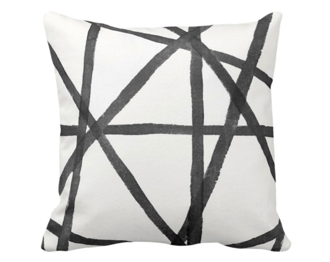 OUTDOOR Hand-Painted Lines Print Throw Pillow or Cover, Charcoal/White 16, 18, 20, 26" Sq Pillows/Covers, Gray/Black Modern/Channels/Stripes