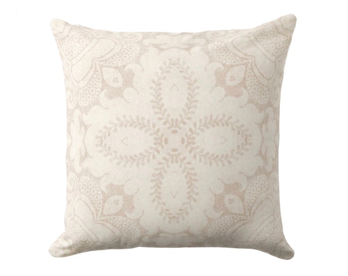 Nouveau Damask Throw Pillow or Cover, Almond 16, 18, 20, 22, 26" Sq Pillows or Covers Beige/Sand/Cream Floral/Modern/Organic Print/Pattern
