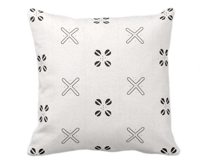 Mud Cloth Printed Throw Pillow or Cover, Cowrie Shell Off-White/Black 18 or 22" Sq Pillows/Covers Mudcloth/Boho/Cross/Tribal Print