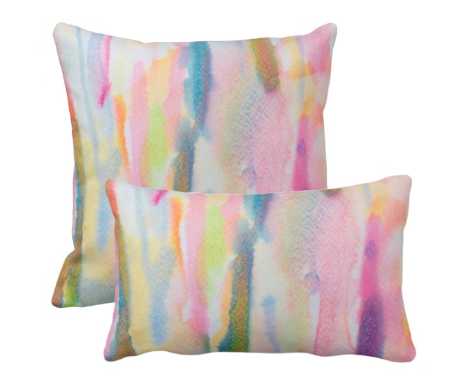 OUTDOOR Watercolor Abstract Throw Pillow/Cover, Multi-Colored Print 14x20, 16, 18, 20, 26" Sq/Lumbar Pillows/Covers, Colorful/Modern/Preppy