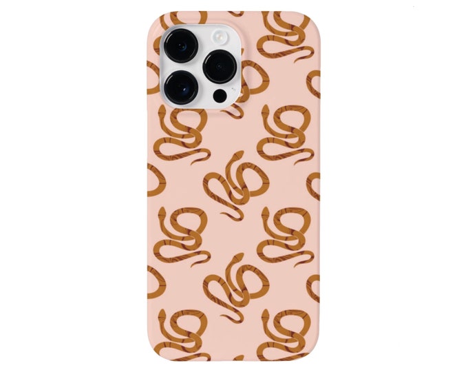 Serpentine iPhone 15, 14, 13, 12, 11 Pro/Max/P/Plus MAGSAFE, Snap Case or Tough Protective Cover, Dusty Peach/Pink Snake/Snakes Print/Design