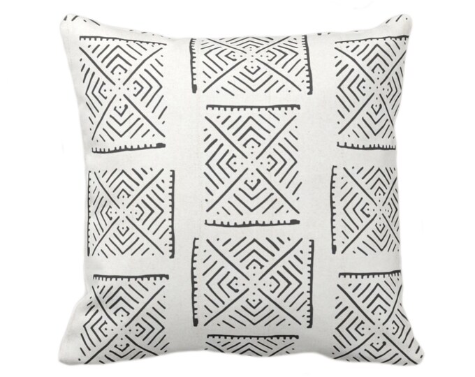 OUTDOOR Mud Cloth Printed Throw Pillow/Cover, Diamond Geo Off-White/Black 16, 18, 20, 26" Sq Pillows/Covers Mudcloth/Boho/Tribal/Design