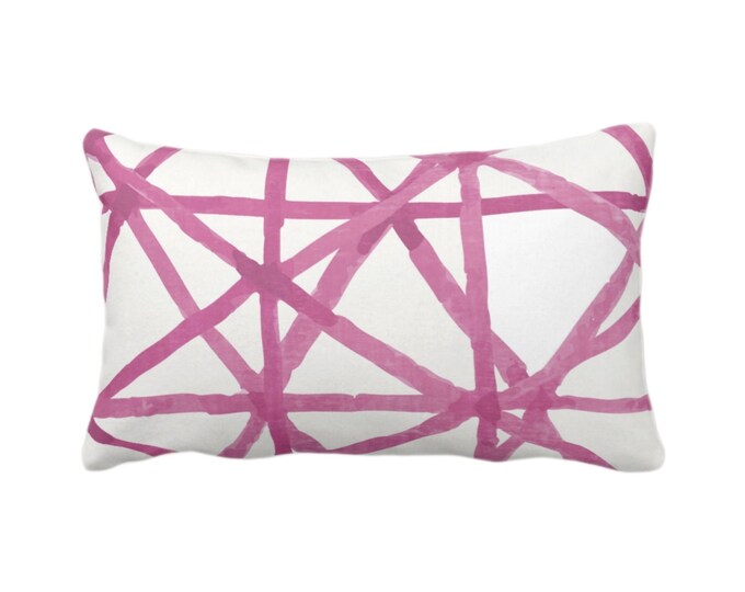 OUTDOOR Painted Lines Throw Pillow or Cover, White/Bright Pink 14 x 20" Lumbar Pillows/Covers Print, Abstract Geometric/Geo/Lines Pattern