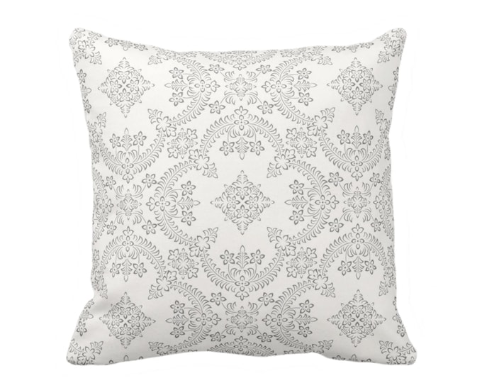 Priano Tile Print Throw Pillow or Cover, Charcoal/White 16, 18, 20, 22, 26" Sq Pillows or Covers, Dark Gray Floral/Geometric/Trellis Pattern