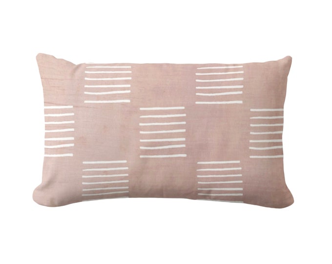 OUTDOOR Mud Cloth Lines Printed Throw Pillow or Cover, Stone Pink 14 x 20" Lumbar Pillows/Covers, Mudcloth/Boho/Tribal/Geometric/Geo Pattern