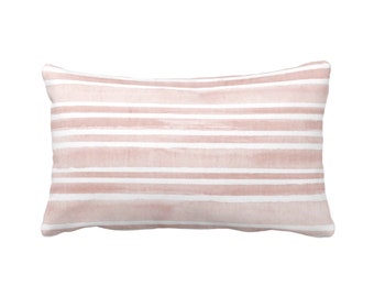 OUTDOOR Watercolor Stripe Throw Pillow or Cover, Pink Sand/White 14 x 21" Lumbar Pillows/Covers, Dusty Stripes/Lines/Hand-Painted Print