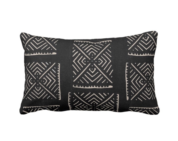 Mud Cloth Printed Throw Pillow or Cover, Diamond Geo Black/Off-White Arrows Print 12 x 20" Lumbar Pillows/Covers, Mudcloth/Tribal/Geometric