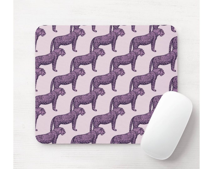 Panthere Mouse Pad, Round or Rectangle Mousepad, Light & Dark Purple Modern/Preppy Animal/Panther/Leopard/Cat Print/Pattern