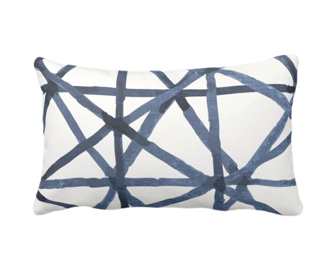Painted Lines Print Throw Pillow or Cover, White/Navy 12 x 20" Lumbar Pillows or Covers, Dark Blue Abstract/Geometric/Geo/Modern/Lines