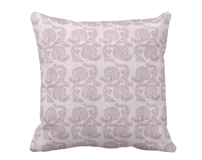 OUTDOOR Block Print Floral Throw Pillow or Cover, Lavender 14, 16, 18, 20, 26" Sq Pillows/Covers, Dusty Purple Flower/Batik/Boho/Blockprint