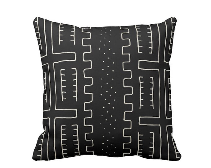 OUTDOOR Mud Cloth Printed Throw Pillow or Cover, Black/Off-White 16, 18, 20, 26" Sq Pillows/Covers, Mudcloth/Boho/Tribal/African Print