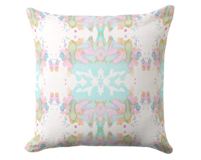 READY TO SHIP Mirrored Watercolor Throw Pillow Cover 18" Sq, Aqua/Pink/Green/Orange Abstract Modern/Colorful Print