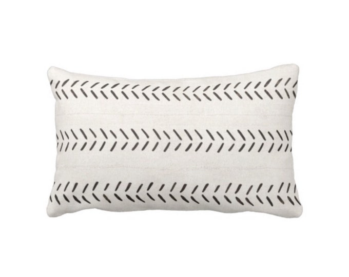 OUTDOOR Mud Cloth Printed Throw Pillow or Cover, Off-White/Black Arrows Print 14 x 20" Lumbar Pillows/Covers, Mudcloth/Tribal/Geometric/Geo