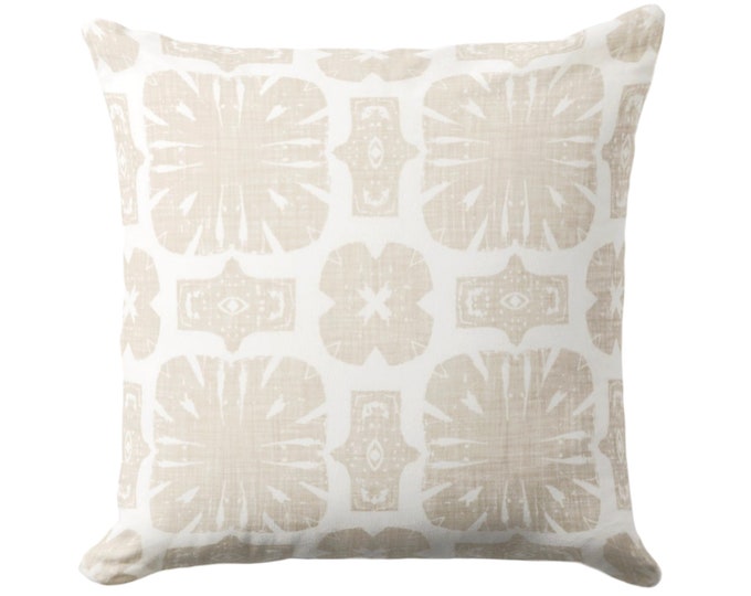 OUTDOOR Weaver Floral Throw Pillow Cover, Beige & White 16, 18, 20, 26" Sq Pillows/Covers, Neutral Geometric/Medallion/Preppy Print/Pattern