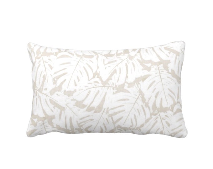 OUTDOOR Palm Print Throw Pillow or Cover, Bark/White 14 x 20" Lumbar Pillows/Covers, Beige/Tan Tropical/Leaf/Leaves/Modern Pattern