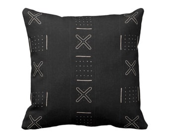 Mud Cloth Printed Throw Pillow or Cover, X Outline & Dots Black/Off-White 18 or 22" Sq Covers, Mudcloth/Boho/Cross/Tribal/Design