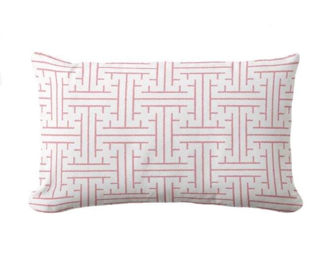 OUTDOOR Palm Beach Crosshatch Throw Pillow/Cover 14 x 20" Lumbar Pillows/Covers Candy Pink/White Yellow Modern/Geometric/Coastal/Beach Print