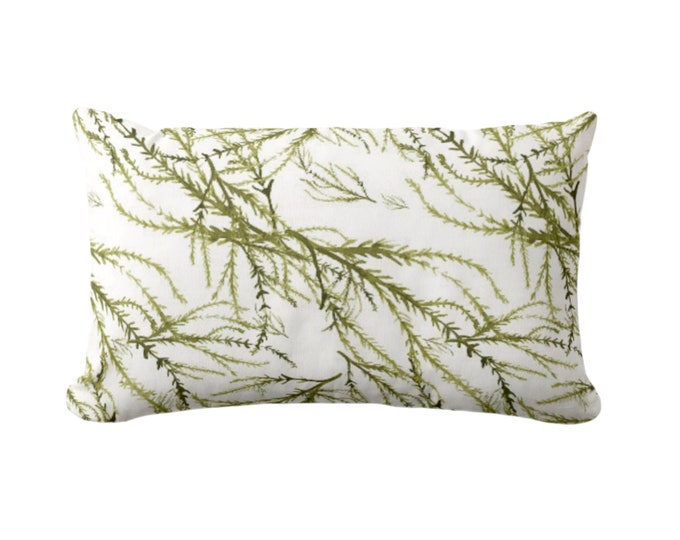 Watercolor Branches Throw Pillow or Cover, Moss/White Print 12 x 20" Lumbar Pillows or Covers, Olive Green Modern/Botanical/Organic Pattern