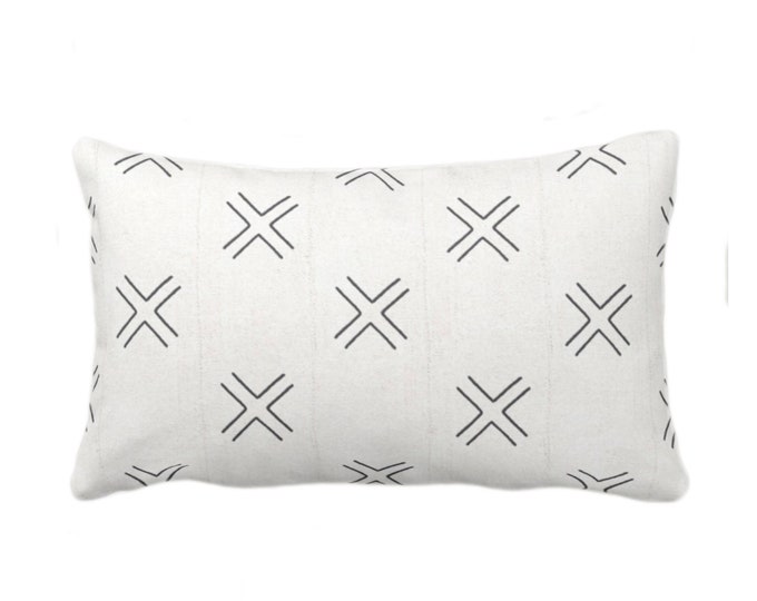 Mud Cloth Printed Throw Pillow or Cover, Double X Off-White/Black Arrows Print 12 x 20" Lumbar Pillows/Covers, Mudcloth/Tribal/Geometric/Geo