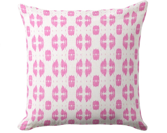 OUTDOOR Indies Print Throw Pillow Cover, Bright Pink & White 16, 18, 20, 26" Sq Pillows/Covers, Fuchsia Ikat/Geometric/Dots/Diamond Pattern