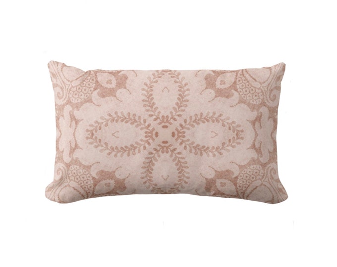 OUTDOOR Nouveau Damask Throw Pillow/Cover, Faded Terracotta 14 x 20" Lumbar/Oblong Pillows/Covers Adobe, Floral/Modern/Organic Print/Pattern