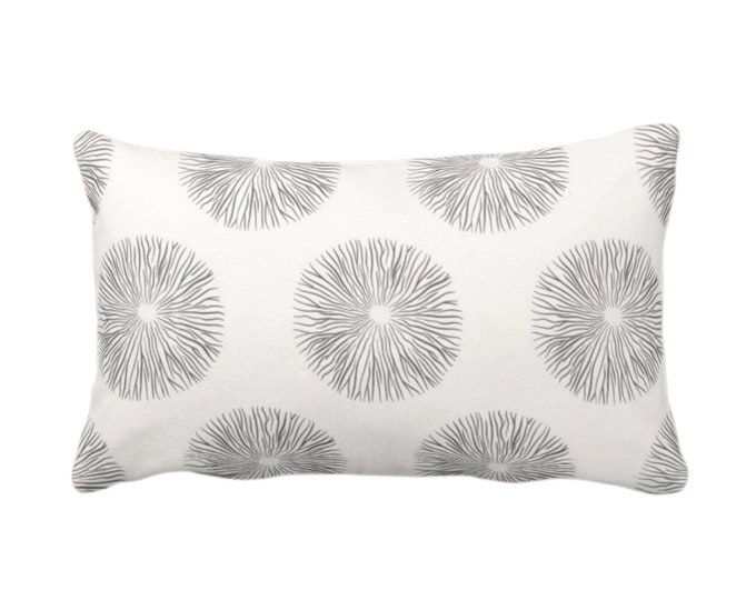 OUTDOOR Sea Urchin Print Throw Pillow or Cover, Charcoal/White 14 x 20" Lumbar Pillows/Covers, Gray/Grey/Black Abstract Geometric Pattern