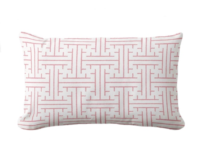 Palm Beach Crosshatch Throw Pillow or Cover 12 x 20" Lumbar Pillows/Covers, Candy Pink/White Modern/Geometric/Beach/Coastal Print/Pattern