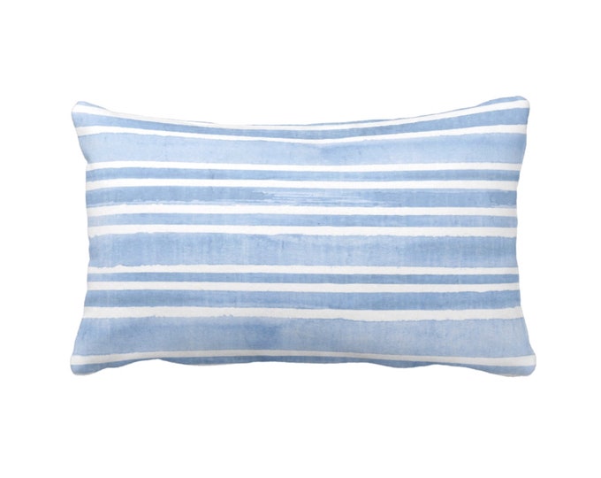 OUTDOOR Watercolor Stripe Throw Pillow or Cover, French Blue/White 14 x 21" Lumbar Pillows/Covers, Stripes/Lines/Hand-Painted Print