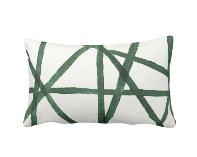 Hand-Painted Lines Print Throw Pillow or Cover, Kale/White 12 x 20" Lumbar Pillows/Covers Dark Green Modern/Abstract/Channels/Striped Design