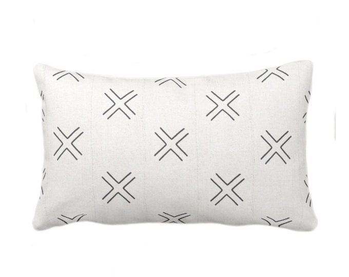 OUTDOOR Mud Cloth Printed Throw Pillow or Cover Double X Off-White/Black Print 14 x 20" Lumbar Pillows/Covers, Mudcloth/Tribal/Geometric/Geo