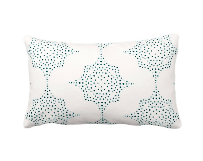 OUTDOOR Block Print Stars Throw Pillow or Cover, Teal & Ivory 14 x 20" Lumbar Pillows/Covers, Blue/Green Wood Blockprint/Batik/Geometric